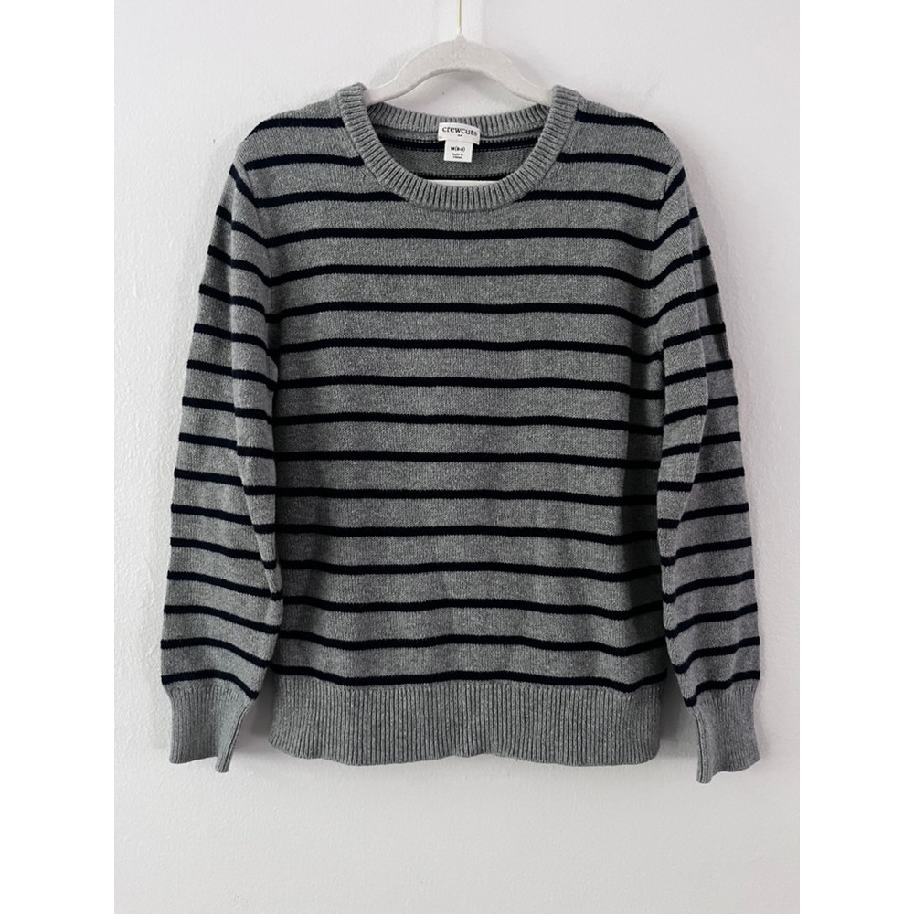 Crewcuts Factory Crew Neck Sweater Elbow Patches Stripes Cotton Blend size 8-9